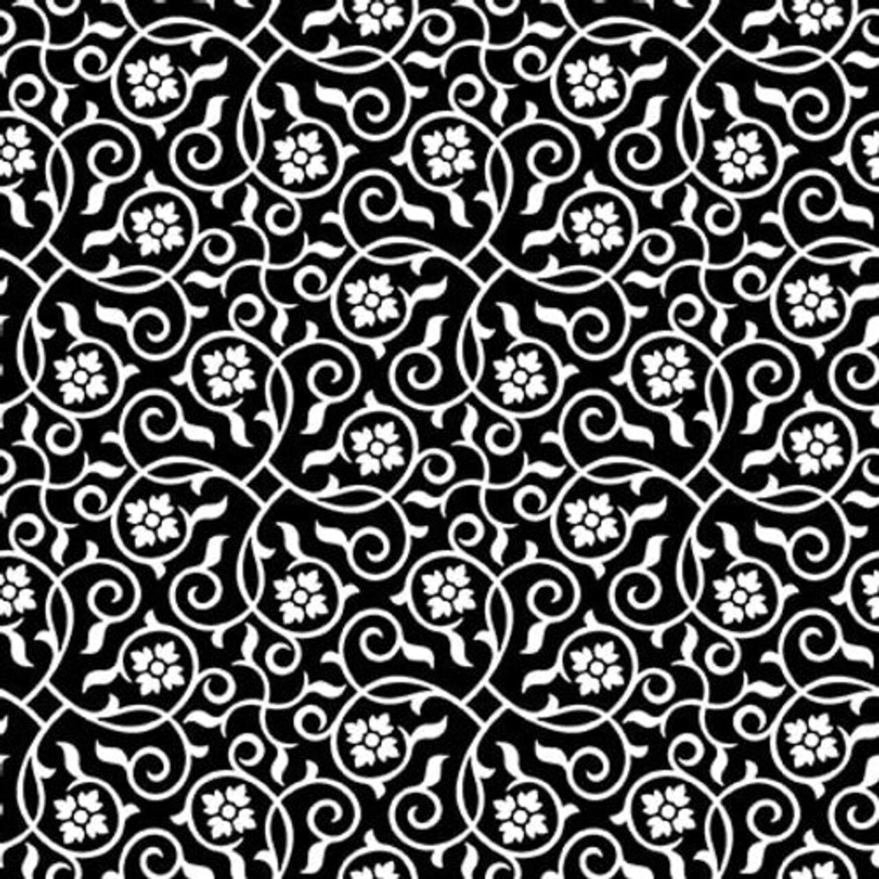 Fabric Blank Quilting Black Flower with Scroll Paradox II by the Quarter Yard 3575-99